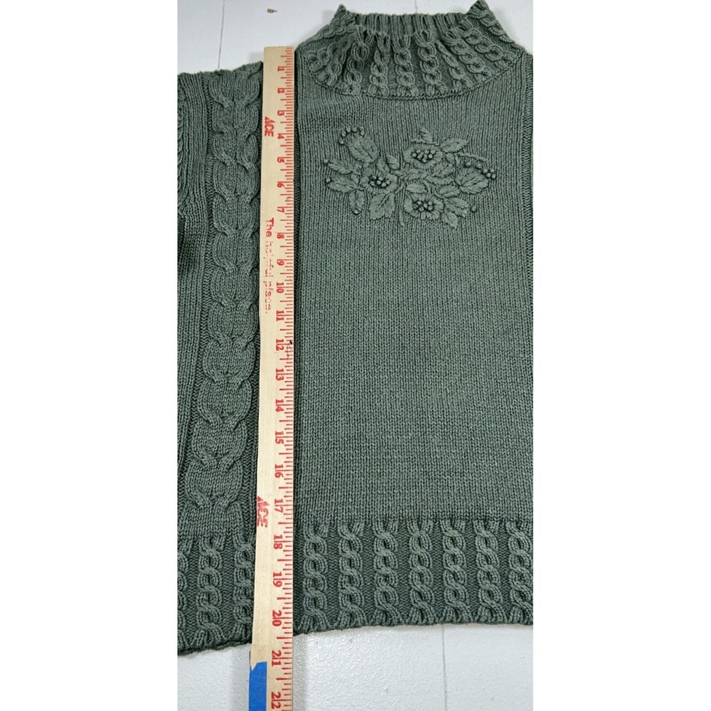 Vintage Orvis Sweater Womens S Sage Green Cable Knit Silk Blend Mock Neck 90s - Picture 5 of 7